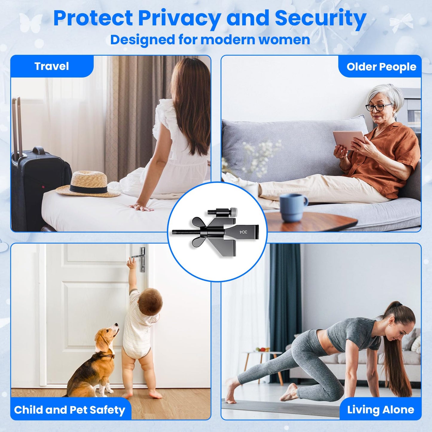 Black Portable Door Lock Home Security Door Locker Travel Lockdown Locks for Additional Safety and Privacy Perfect for Traveling Hotel Home Apartment College