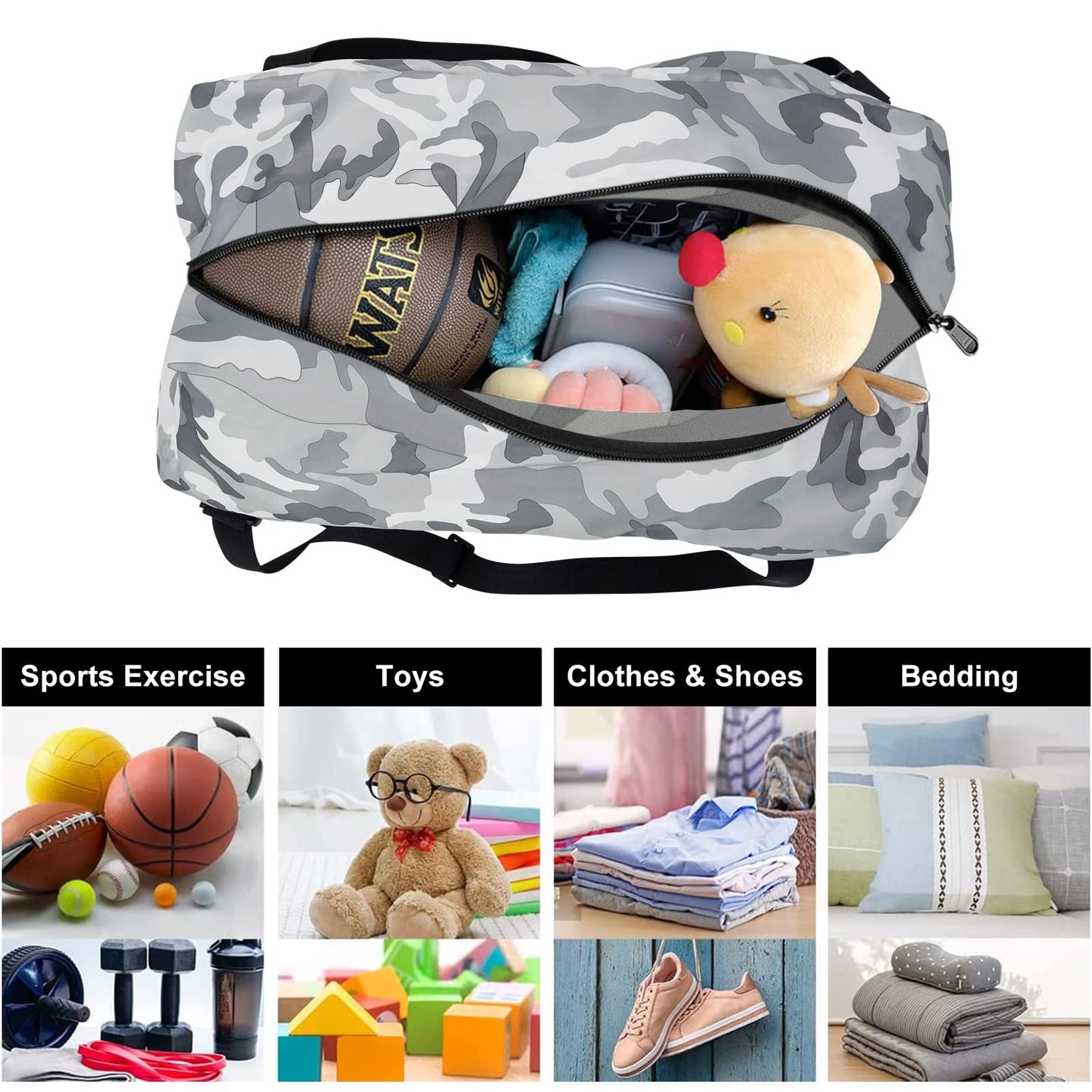 HOLYLUCK Foldable Travel Duffel Bag For Women & Men Luggage Great for Gym (arctic camo)