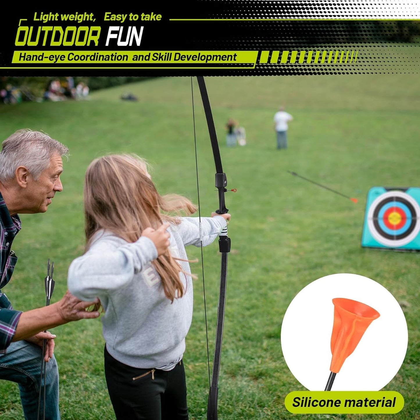 CrazyMouse Bow and Arrow for Teens Beginners Adults Recurve Bow Set 8 Arrows 5 Target Face Archery Longbow Kit Backyard Games Gift for Outdoor Sports (Black Archery Bow Set)