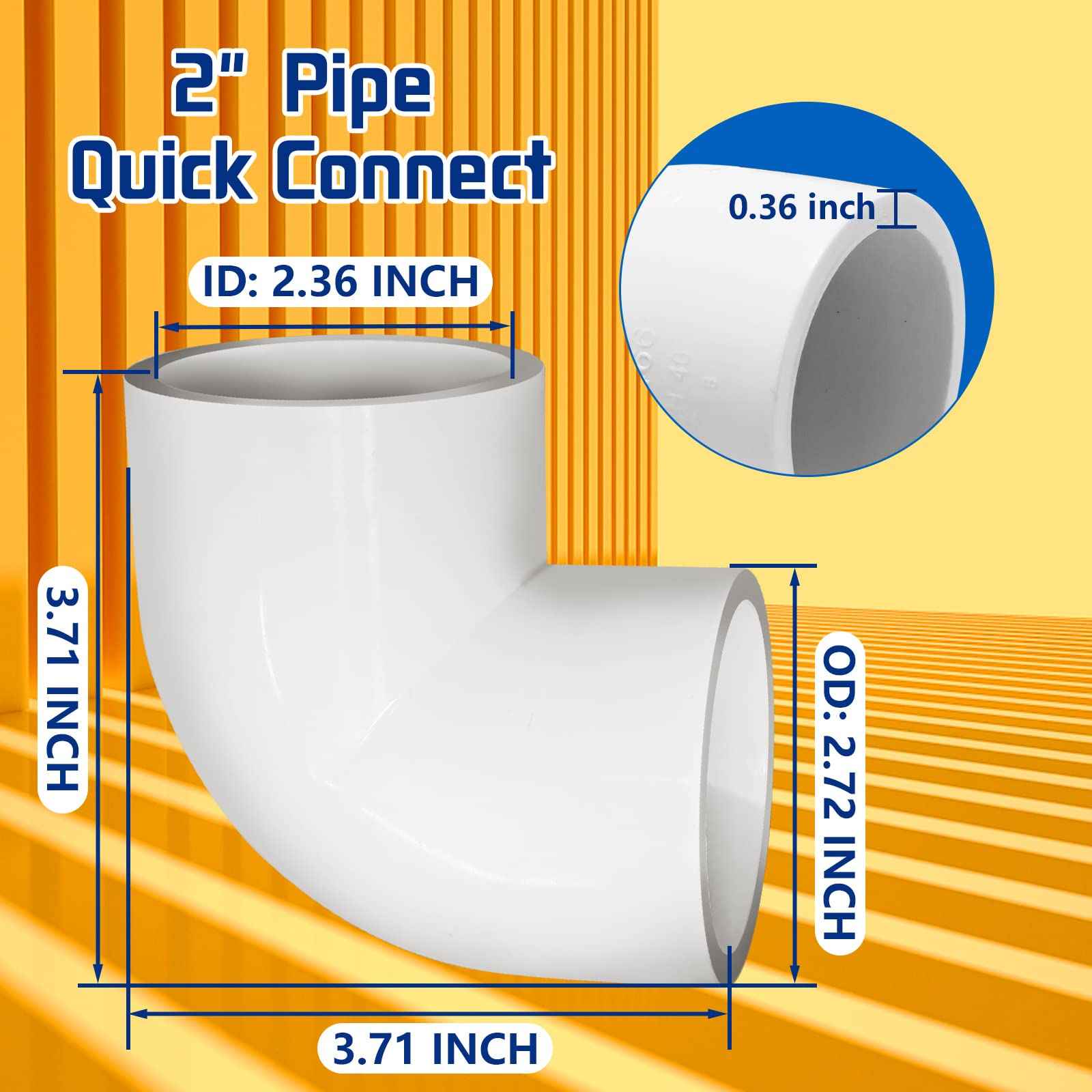 4PCS 2'' PVC 90 Degree Elbow, 2 Way Right Angle PVC Pipe Adapter Fittings, PVC Pipe Corner Connector for Sch40 PVC Pipe DIY Frame