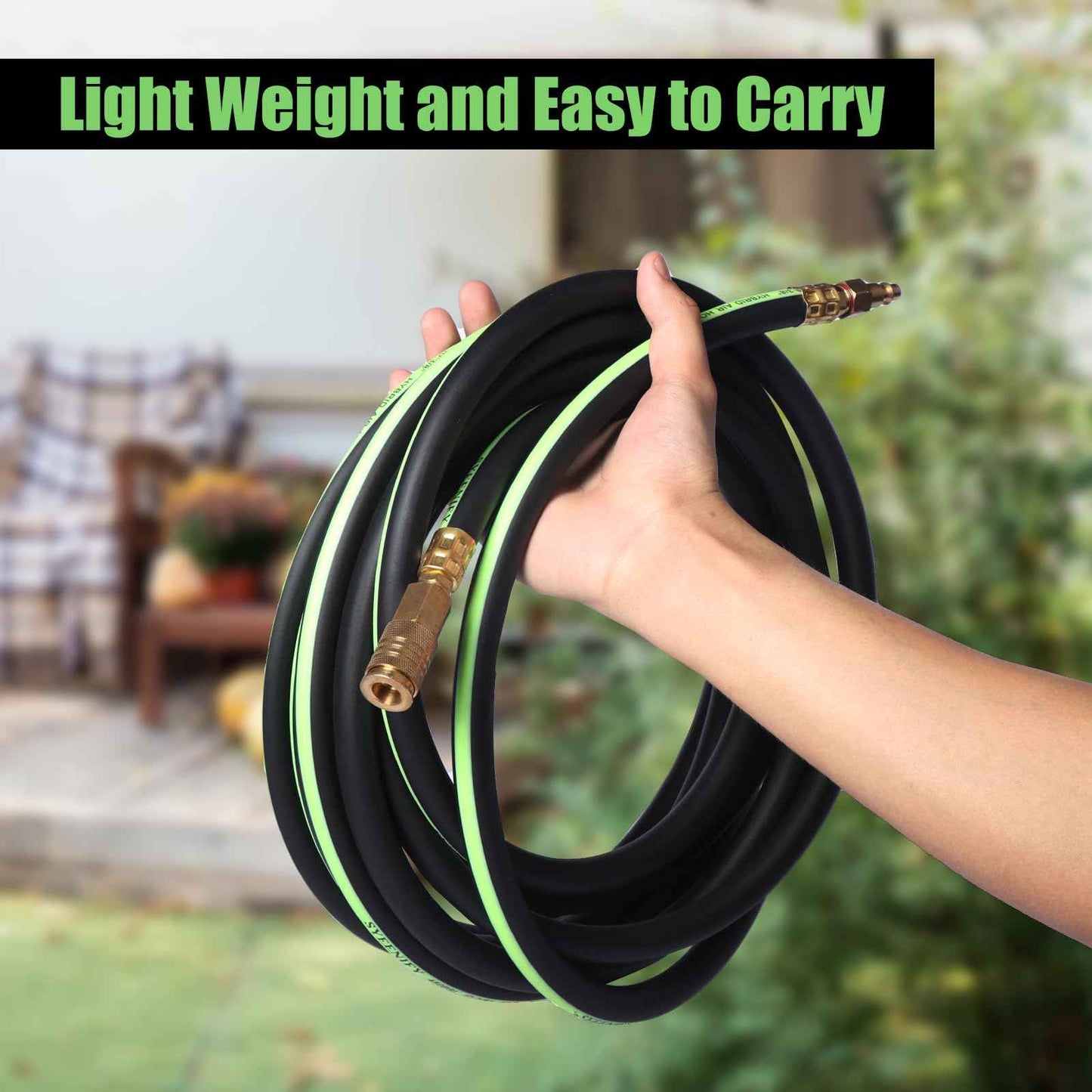 SYEENIFY Air Hose 3/8 in x 10 ft, Thickened 5 Layers Heavy Duty, Kink Resistant, 450PSI Hybrid Air Compressor Hose All-Weather Flexibility with 1/4" Industrial High Flow Quick Brass Coupler and Plug