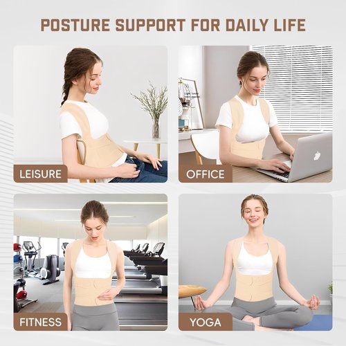 BLACKYEW Posture Corrector for Women & Men, Adjustable Back Brace Shoulder Straightener, Full Back Support for Upper & Lower Back Pain, Hunchback, Scoliosis Relief (Medium, Beige)