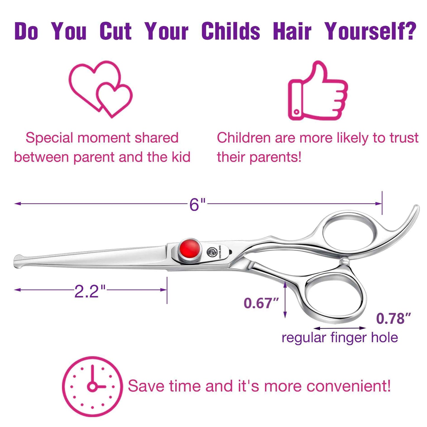 6" Kids Hair Cutting Scissors Shears Safety Rounded Tips Kids Haircut Scissors for Children Baby Toddler Girls Boys Japanese Stainless Steel Silver Gift Dragon Creek