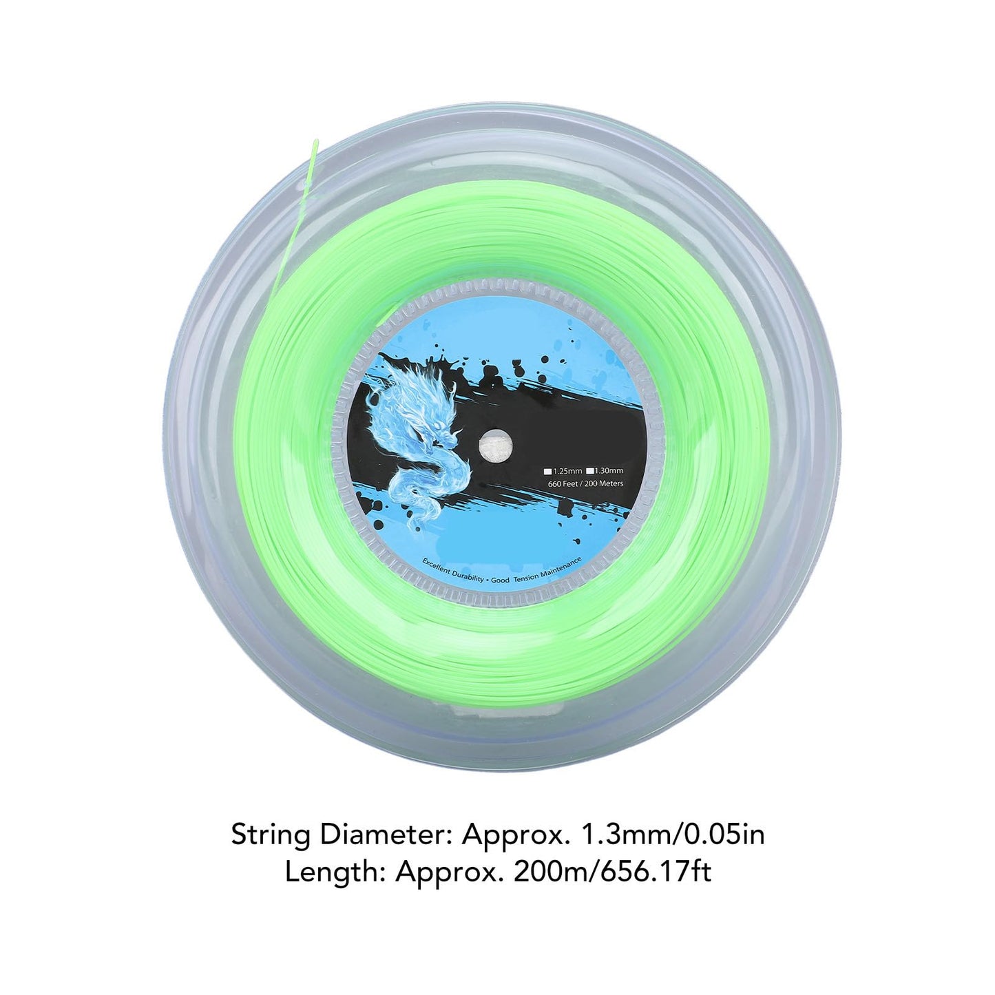 Yunir Tennis String Reel, 200m Polyester Tennis Racket String with 1.3mm String Diameter, Vibrant Fluorescent Green, for Tennis Training