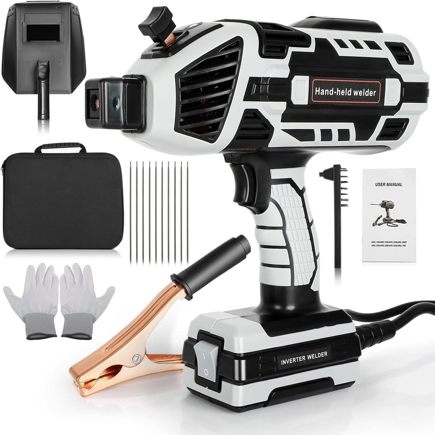 Handheld Welder Machine, 110V Portable Welding Machine with IGBT Inverter 6 Variable Current Adjustment 20-120Amp Welding Output Handheld ARC Welding Gun for 1/16"-1/8" All Size Welding Rod