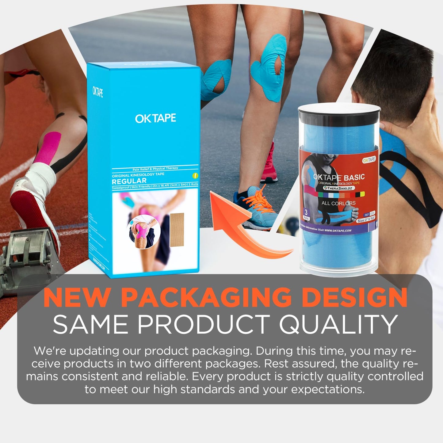 OK TAPE Regular Kinesiology Tape (3 Pack), Original Cotton Athletic Tape for Support Muscle Joint Knee, Sports Waterproof Tape Uncut Strips Latex Free, Hypoallergenic, 2in×16.4ft - Beige