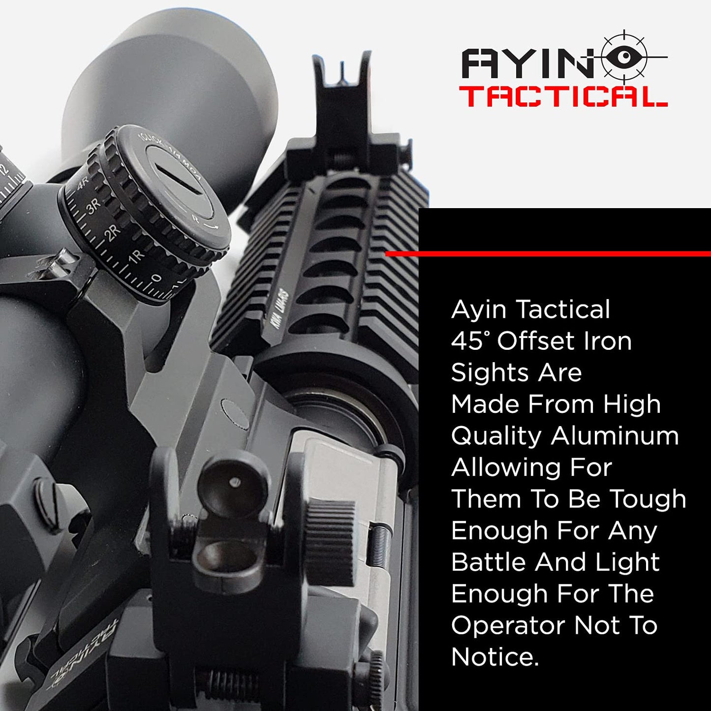 AYIN Tactical Flip Up Iron Sights for Rifle, Rapid Transition Backup Front and Rear Iron Sight, Picatinny Rail and Weaver Rail (45 Degree Offset Sight)