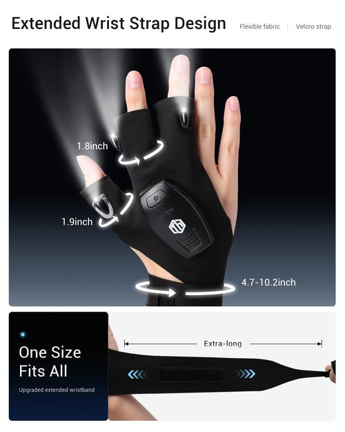 ThxToms Valentines Day Gifts for Him, Rechargeable Flashlight Gloves, Fathers Day Christmas Birthday Gifts for Men Boyfriend Husband Him, Cool Gadgets Tools Waterproof for Camping Fishing Repairing