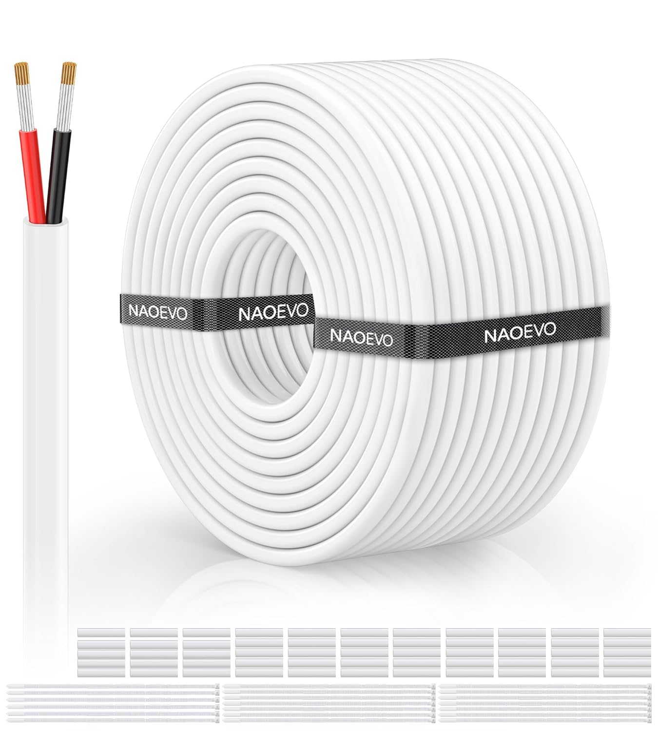NAOVEO 18 Gauge Stranded PVC Tinned Copper Wire - Flexible Low Voltage Automotive Wiring (100FT)