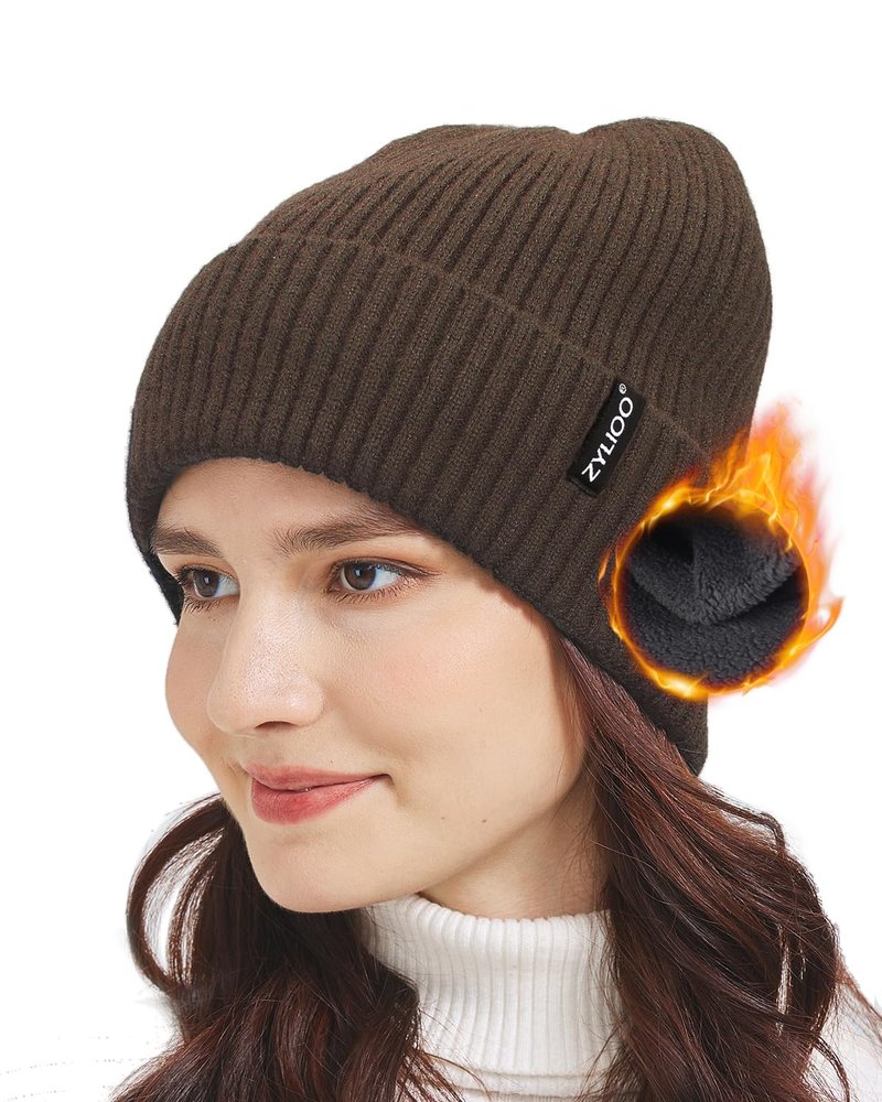 Zylioo XXL Oversize Warm Lined Knit Hat,Large Size Stretchy Winter Ski Hats,Cold Weather Cuffed Beanie Skull Cap