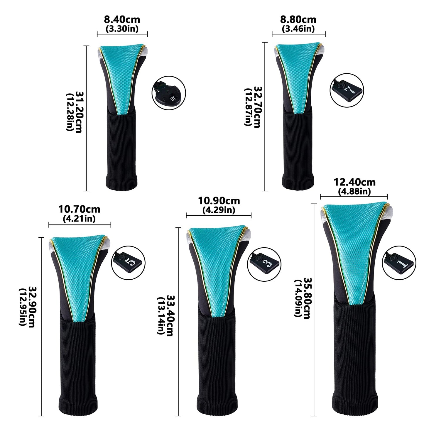 Andux 5Pcs/Set Gold Golf 460cc Driver Fairway Woods Hybrids Club Head Covers MT/ZH15 Light Blue