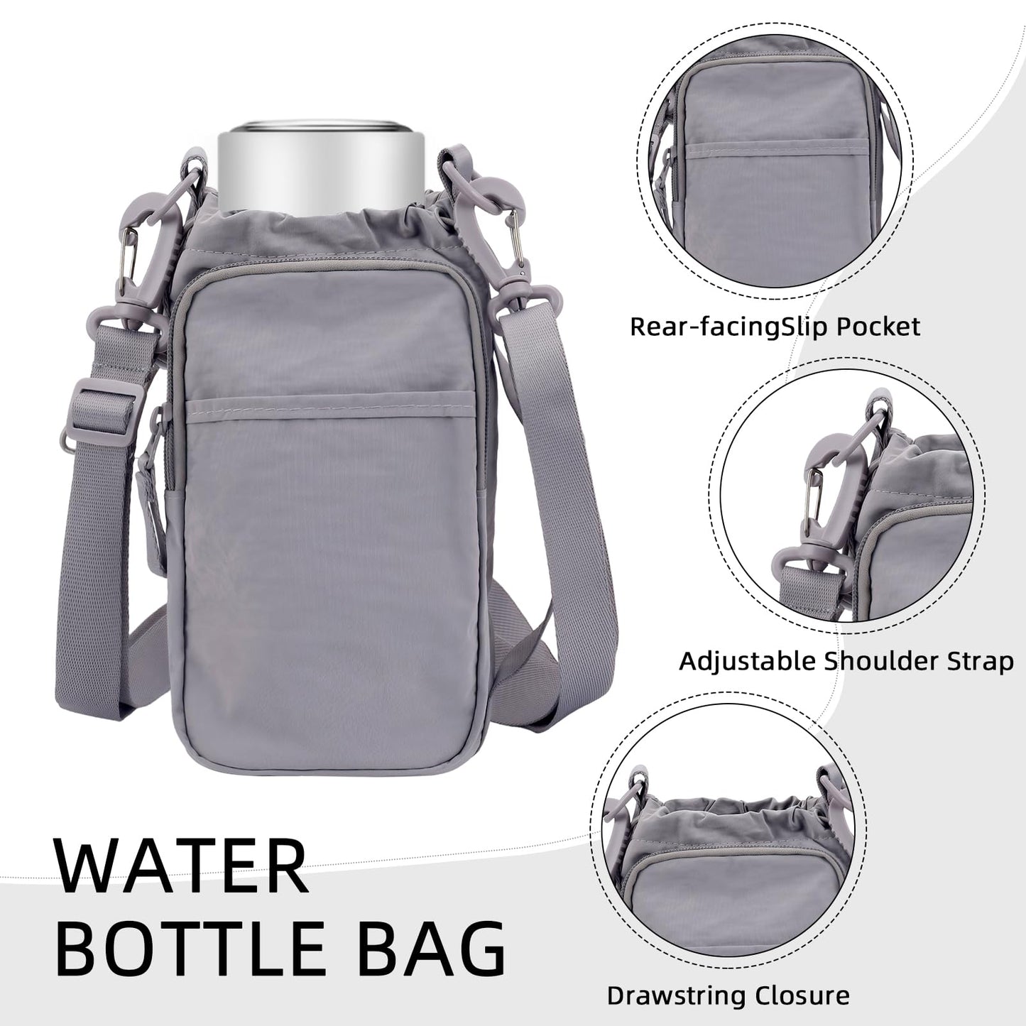 Zkptops Water Bottle Holder with Strap Water Bottle Bag with Handle Large Phone Pocket 32Oz Cross Body Bag Carrier Sling Bags Sports Accessories for Men Women Walking Hiking Travelling Camping