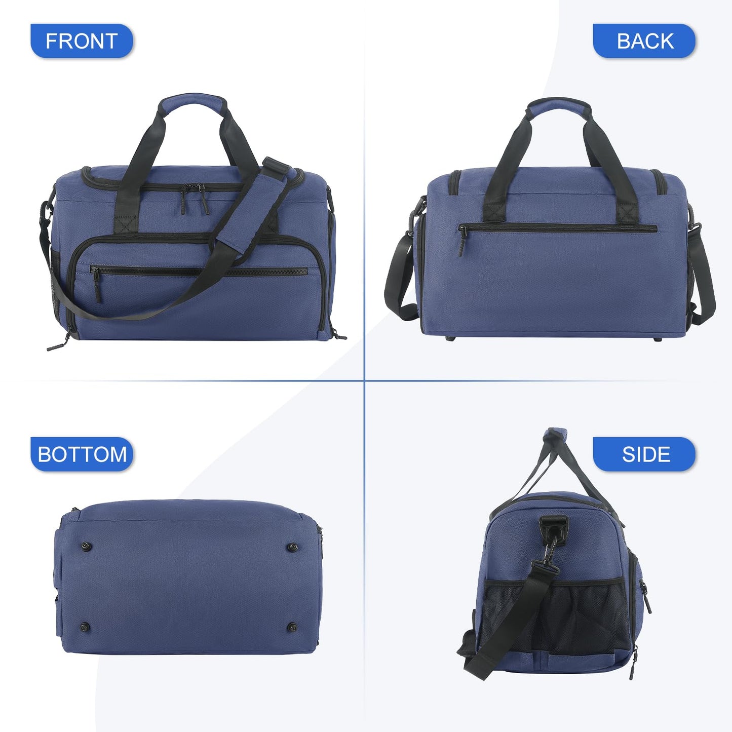 Gym Bag for Men Women, Sports Duffle Bag with Wet Pocket & Shoes Compartment, Water Resistant Overnight Weekender Bag Duffel Bag - Blue