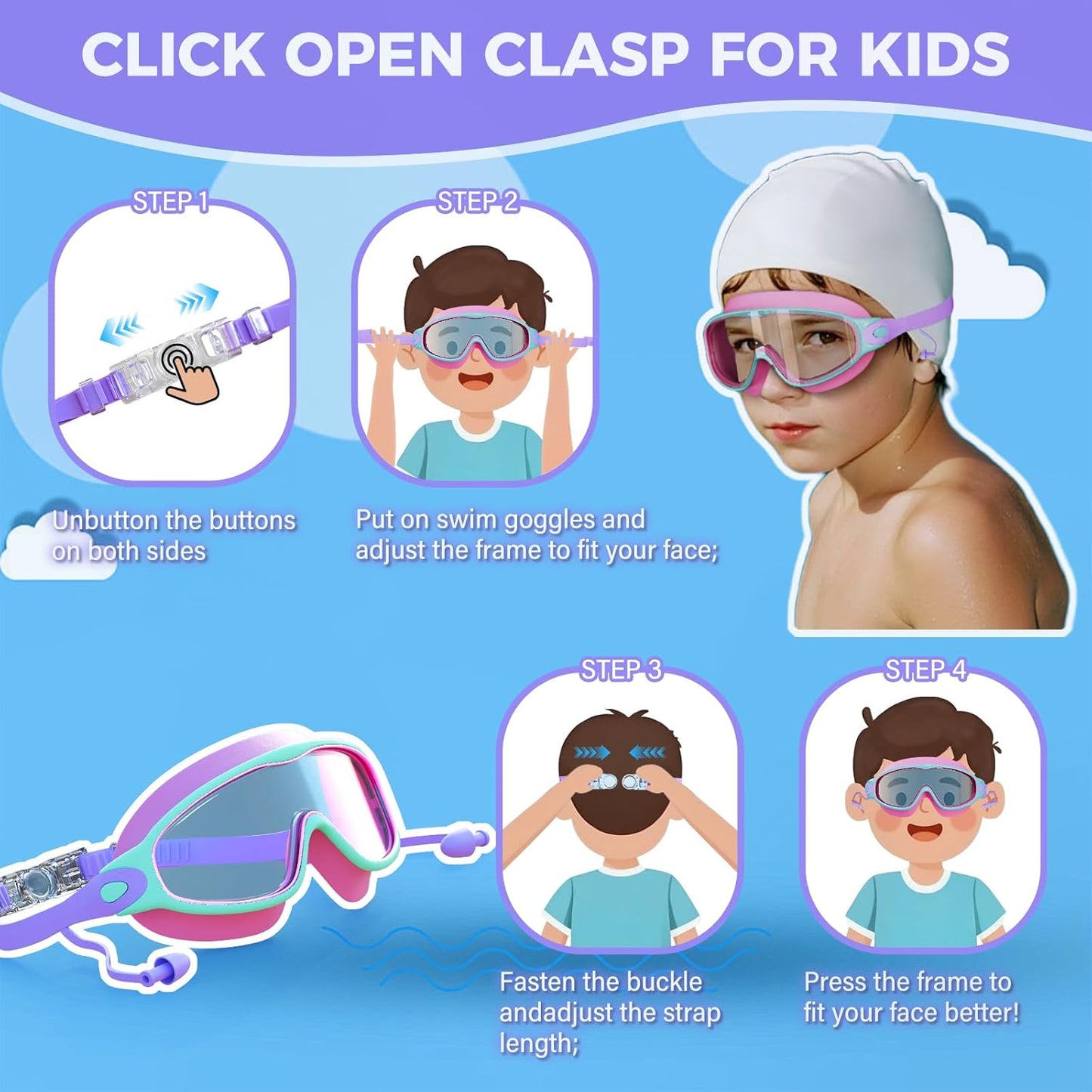 Skiennix Swimming Goggles - Anti-Fog UV Protection with Earplugs | 3 Pack for Kids Ages 4-12