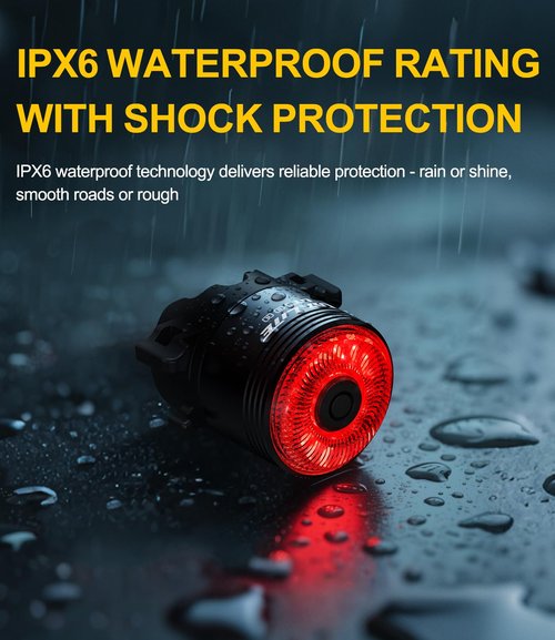 Bike Tail Light with Auto Sensors, Brake Alert Display, 5 Modes, IPX6 Waterproof, Quick Release Mount