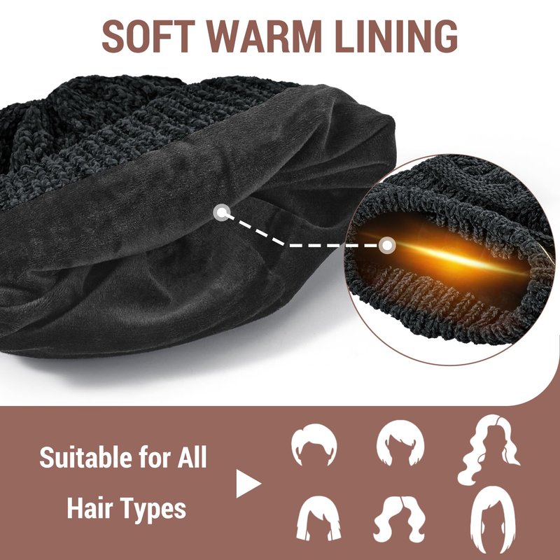 Sukeen Knit Beanie Hat for Women Thick Fleece Lined Winter Hat Warm Skull Cap Fashionable Knit Cap for Outdoor Black