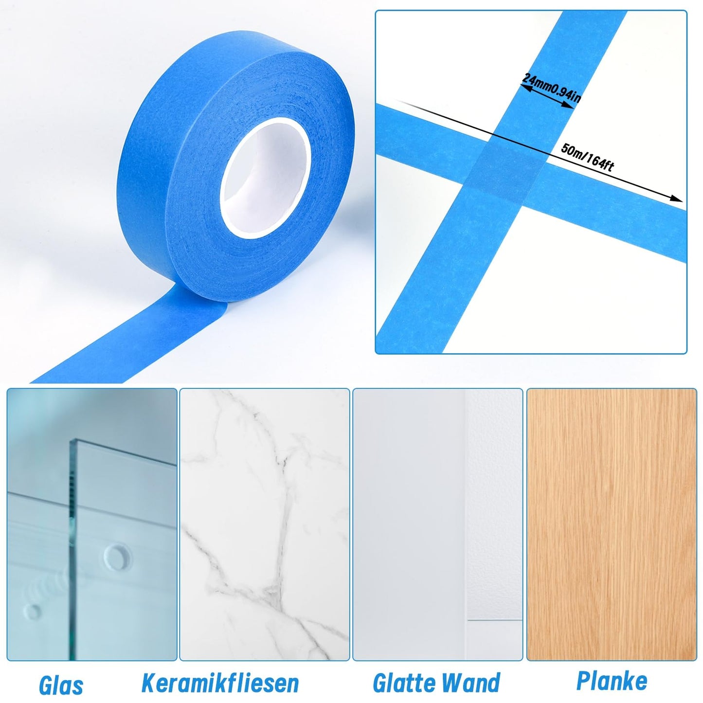 Fyguard 4 Rolls Painters Tape, 1Inch x 55 Yards Blue Painters Tape Washi Painters Tape Multi-Surface Blue Masking Tape for Wall Painting Masking Edge Treatment DIY, Home Use