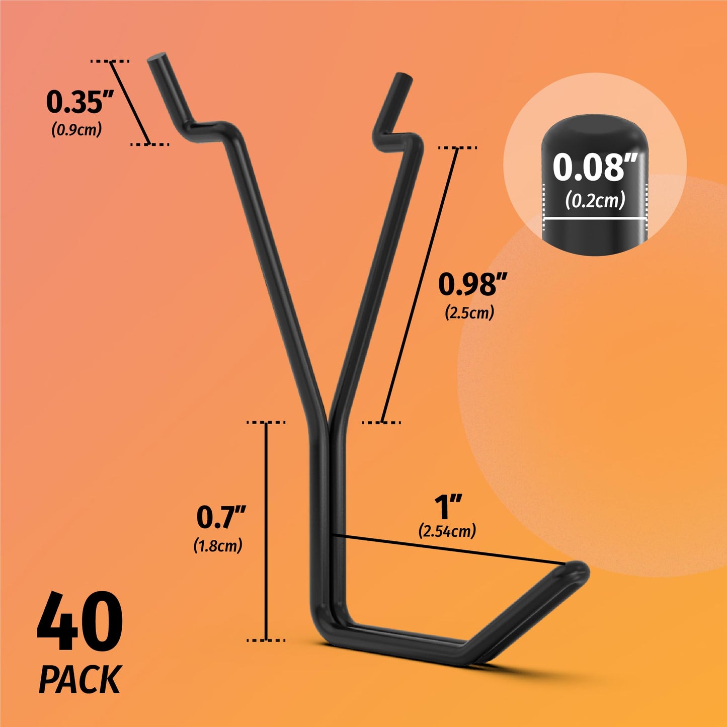 HUHOLE Pegboard Hooks, L-Hook, 1 Inch Black Hooks 40 Pack, Ideal Display Pegs for Hanging Jewelry, Necklaces, Keys, Retail Items, Small Tools, Will Not Fall Out, Fits 1/8” 3/16” Peg Boards