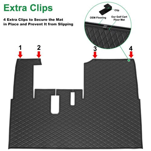 LEAPGOMAX Golf Cart Floor Mat for ICON i20 i40 Full Coverage Floor Liner Mat Replacement Compatible with iCON Golf Carts (i20, i40) and Advanced EV (Gen1) Rubber Non-Slip Easy to Clean-Black Trim
