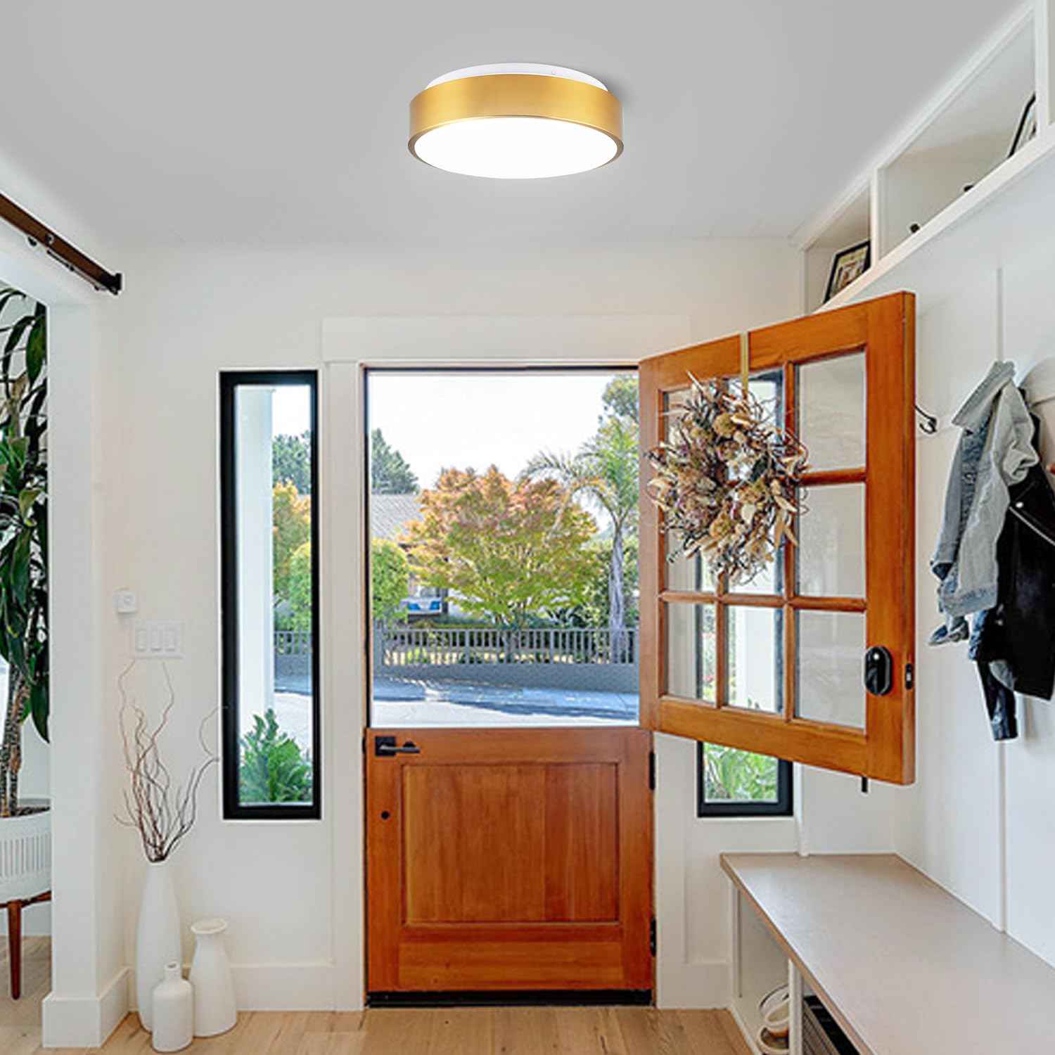 Wheatronic Gold Ceiling Light Flush Mount, LED Light Fixture 24W, Round Dimmable Flush Mount 5CCT for Bathroom, Living Room, Bedroom