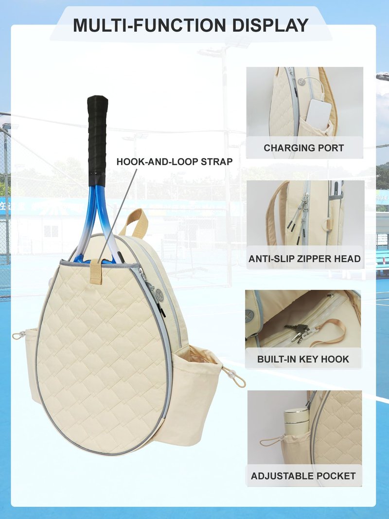 Aurevoxen Tennis Bag for Women and Men, Quilted Tennis Backpack Holds 1-2 Rackets, Lightweight and Water-resistant Sports Bag for Pickleball and Badminton