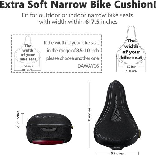 DAWAY Comfortable Bike Seat Cover - C3 Gel & Memory Foam Cushion for Peloton, Stationary, and Mountain Bikes