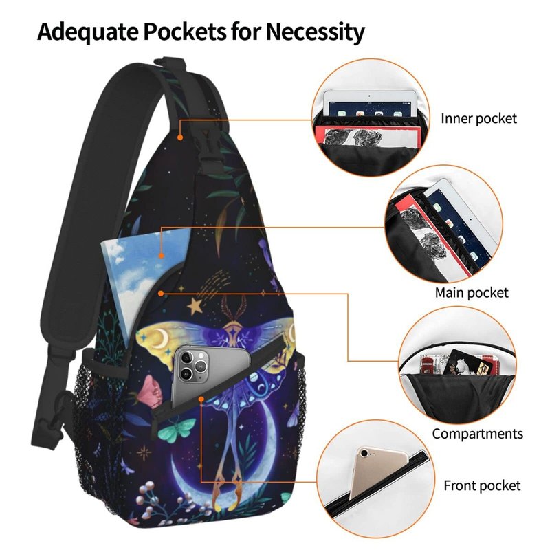 Nmbvcxz Moon-Moth Crossbody Sling Bag for Women Men Sling Backpack Casual Travel Hiking Daypack Chest Shoulder Bag