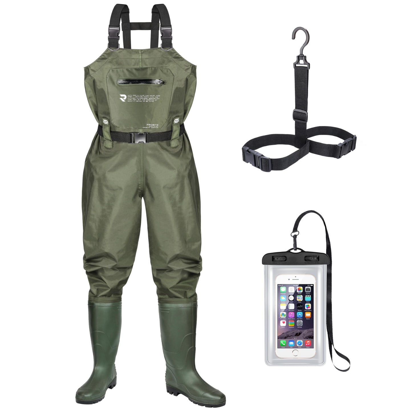 PROBITE Fishing Chest Waders for Men Women with Boots Waterproof 2-ply Nylon PVC Lightweight Waders for Hunting(M12,Green)