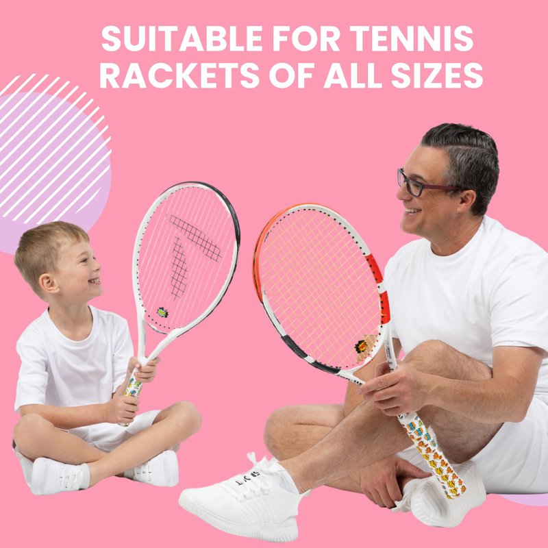 Strawberries and Cream Tennis Tape & Dampener Set - 2 Tacky 45” Long x 0.98” Wide Racket Handle Overgrips & 1 Matching Ping Dampener, Pink Anneliese Pattern