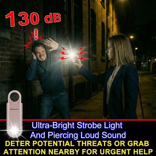 130dB Personal Safety Alarm by [Brand Name] - Ultra Bright Strobe Light & Keychain Siren for Women, Kids, Night Runners | Black