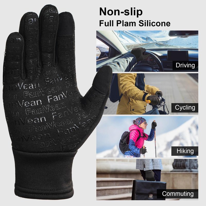FanVean Gloves for Cold Weather Women Men Winter: Thermal waterproof Windproof 360°Touchscreen for Running Cycling Snow Ski Driving Motorcycle Hiking Riding Workout- Medium Black