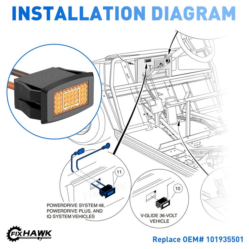 FIXHAWK 48-Volt Battery Warning Light with CDM Reading Capability for Club Car DS 1995-UP Electric Golf Cart,Replace OEM 101935501