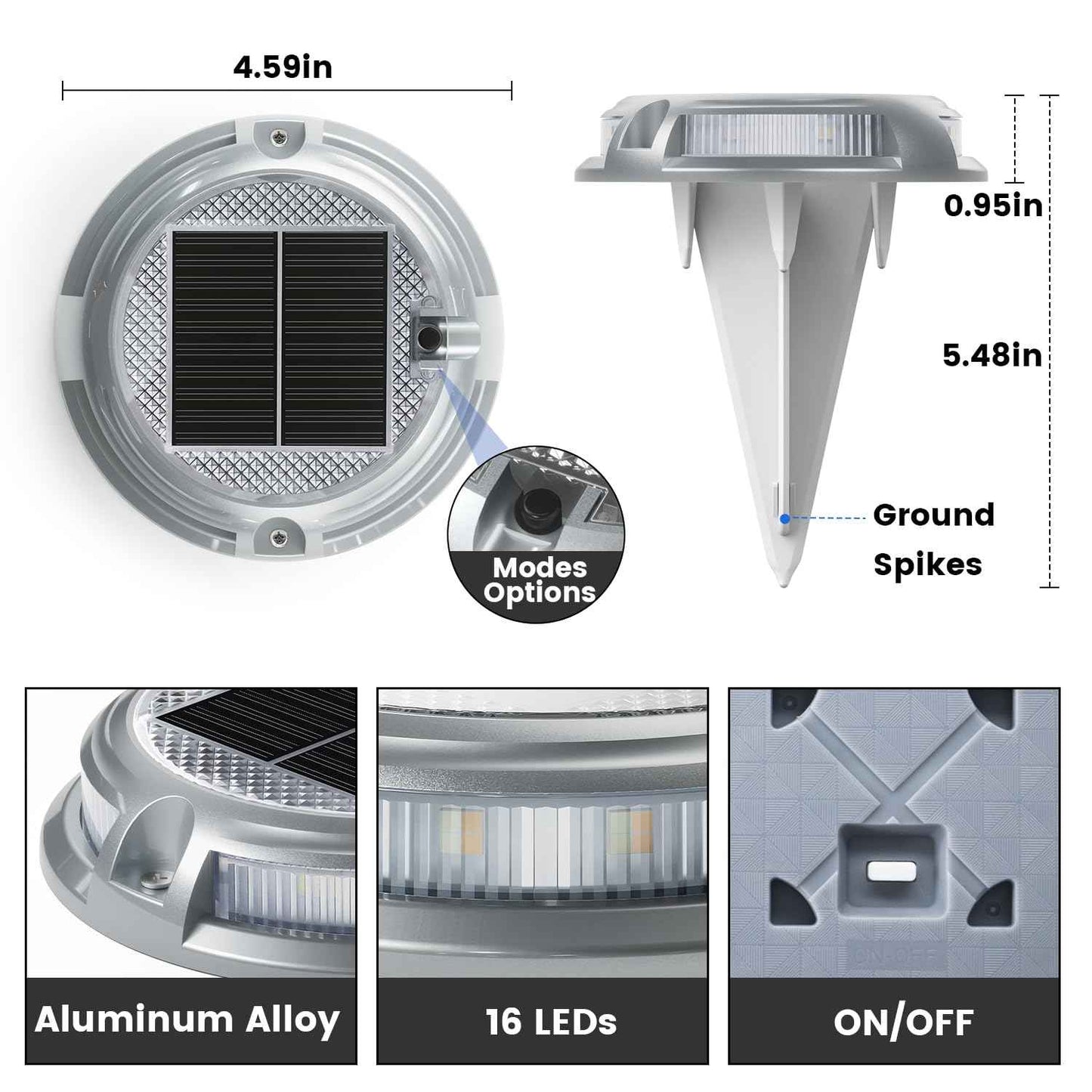 SIEDiNLAR Solar Driveway Lights Outdoor 16 LEDs 9 Modes, Dock Markers Deck Lights Waterproof Warning for Driveway Walkway Step Pathway Ground Yard Garden, RGB (8 Pack)