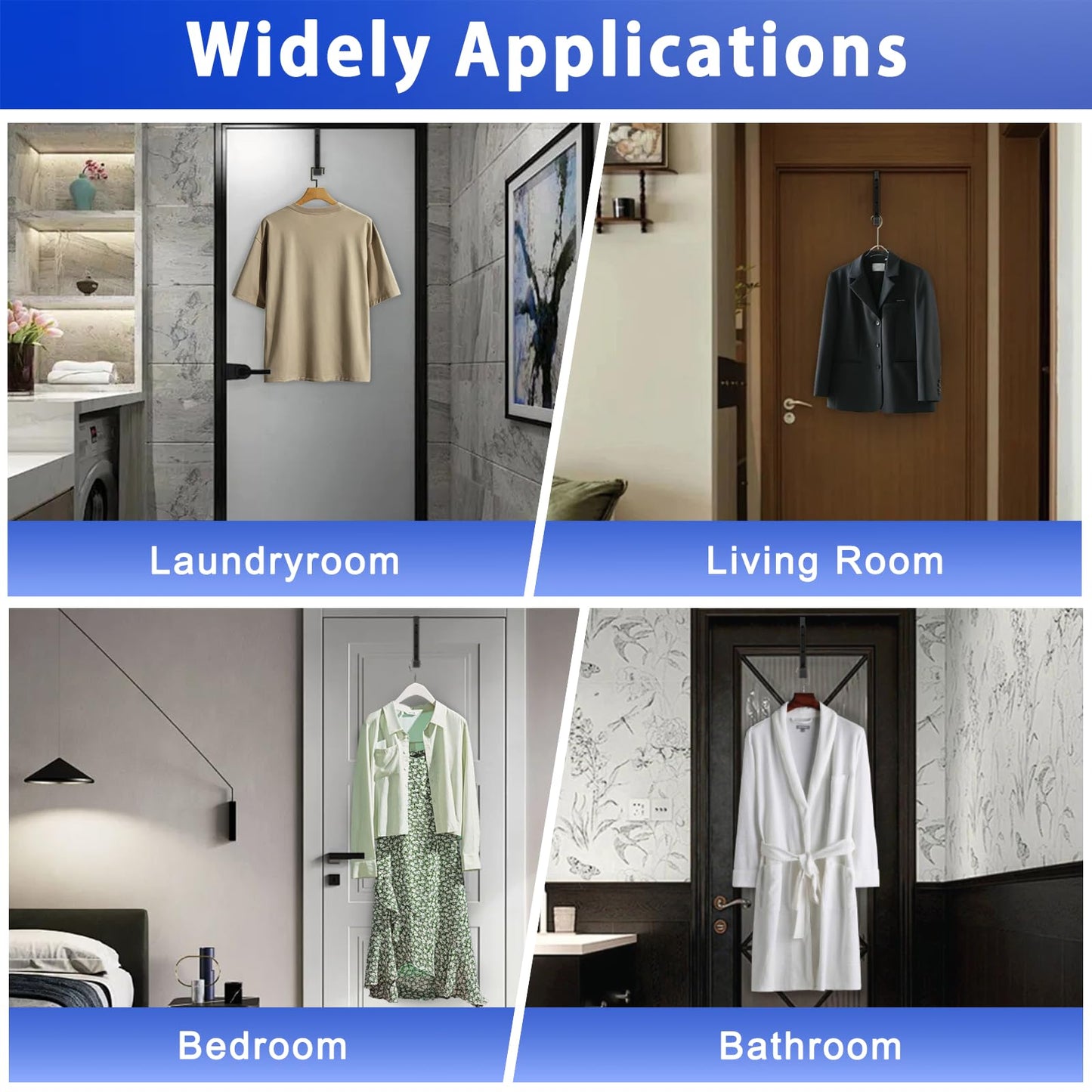 1 Pcs Black Folding Over Door Clothes Drying Laundry Rack Hooks - 6 Groves, Hanger for Clothes & Towels, Bedroom & Bathroom