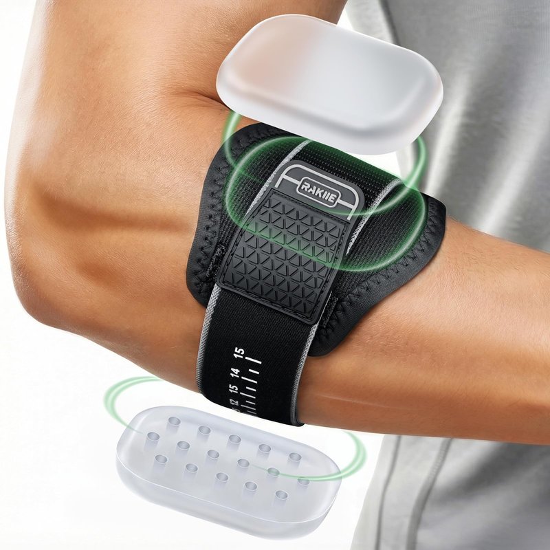 Rakiie Upgraded Tennis Elbow Brace for Men Women with 2 Silicone Pads, Adjustable Golfers & Tennis Elbow Strap for Tendonitis Pain Relief, Support for Sports, Fits Forearm 7.1''-14', Gray