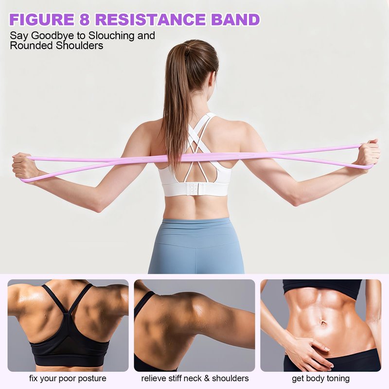 Pilates Kit, Pilates Essentials Kit for Women, 15” Pilates Ring and Ball Set with Resistance Bands, Magic Circle Ring with Figure 8 Resistance Band, Pilates Equipment for Home Workouts Purple