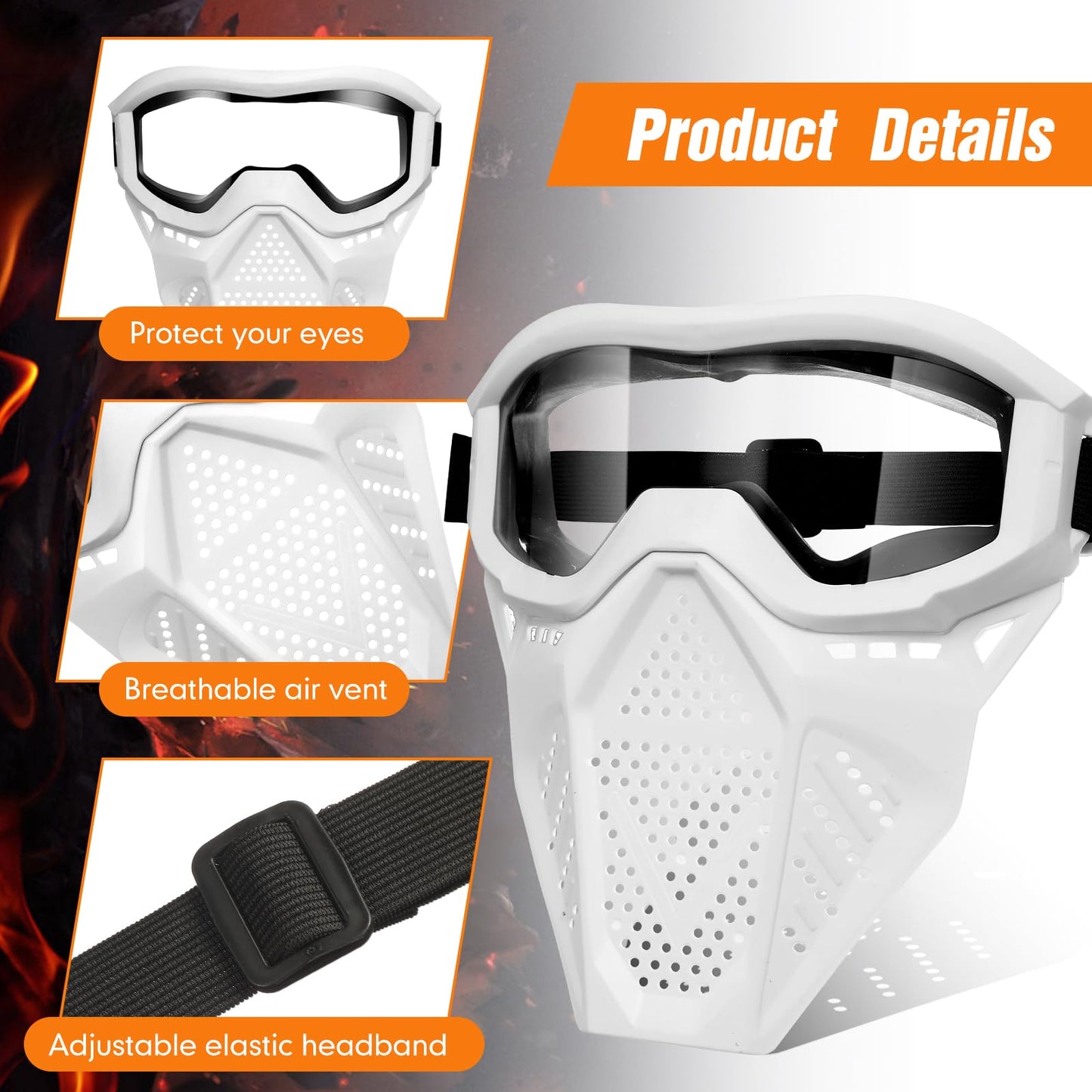RoundFunny 8 Pack Tactical Mask for Kids with Safety Goggles to Protect Eyes, Full Mask Eye Protection for Christmas Kids Gifts CS Airsoft Shooting Game Party(Black, White)