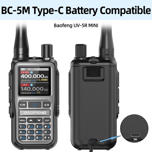 BAOFENG UV-5R MINI Radio Battery UV 5R MINI Walkie Talkies with USB-C Charger for Two Way Radio (2 Pack)