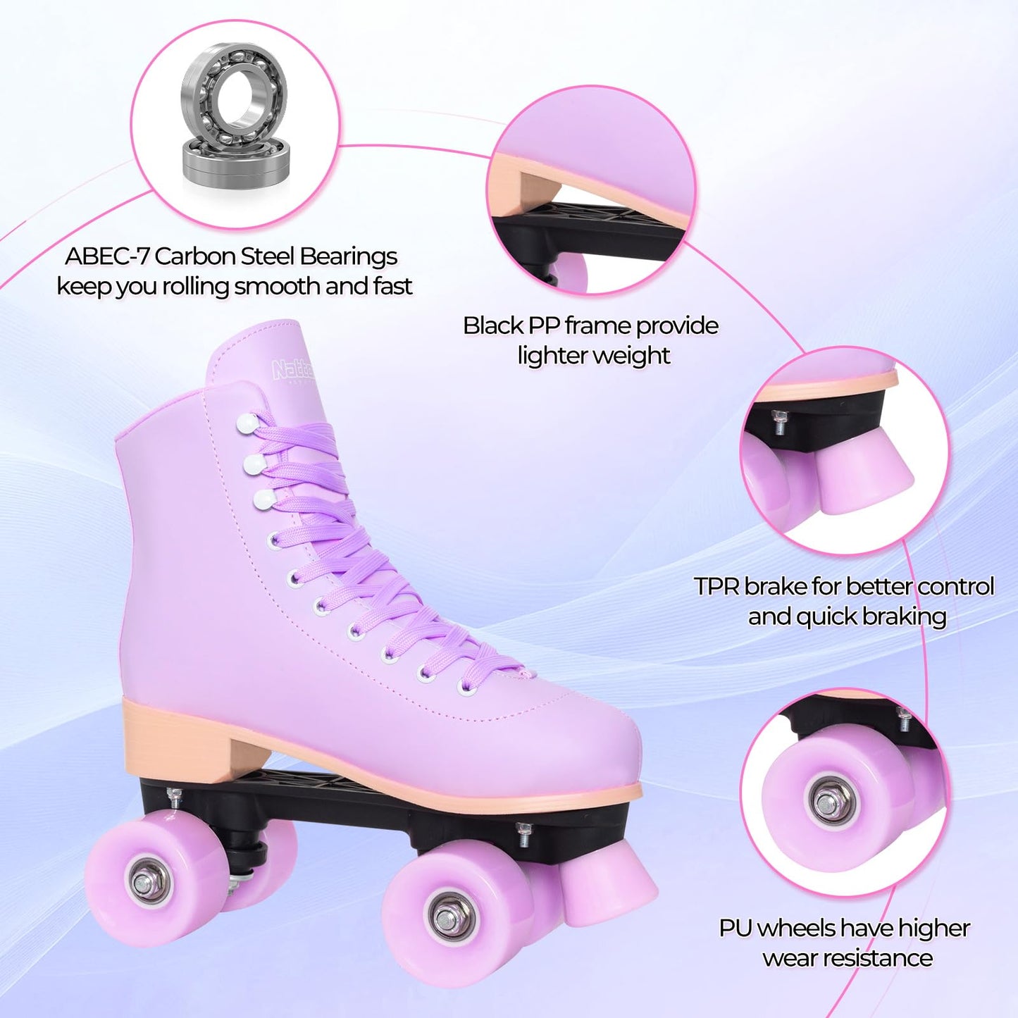 Nattork Roller Skates for Women Outdoor Indoor Four-Wheel Fun Fashionable Roller Skates for Men Girls Boys Purple
