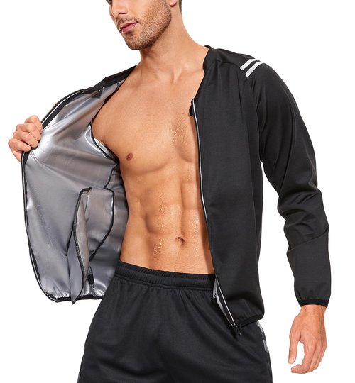 NINGMI Sauna Jacket for Men Sweat Suit Long Sleeve Shirt Workout Zipper Slimming Gym Body Shaper