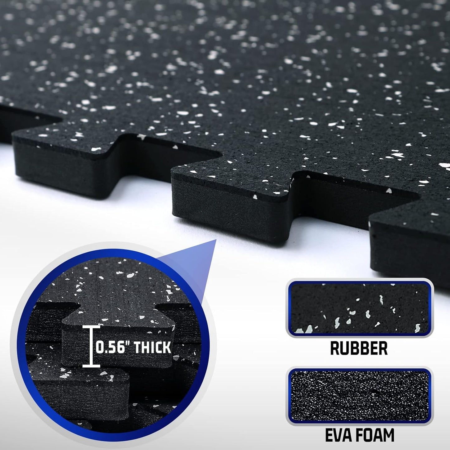SUPERJARE Rubber Top Exercise Mats - 12 Pcs, 48 Sq Ft High Density EVA Foam Interlocking Gym Flooring | Black/Grey