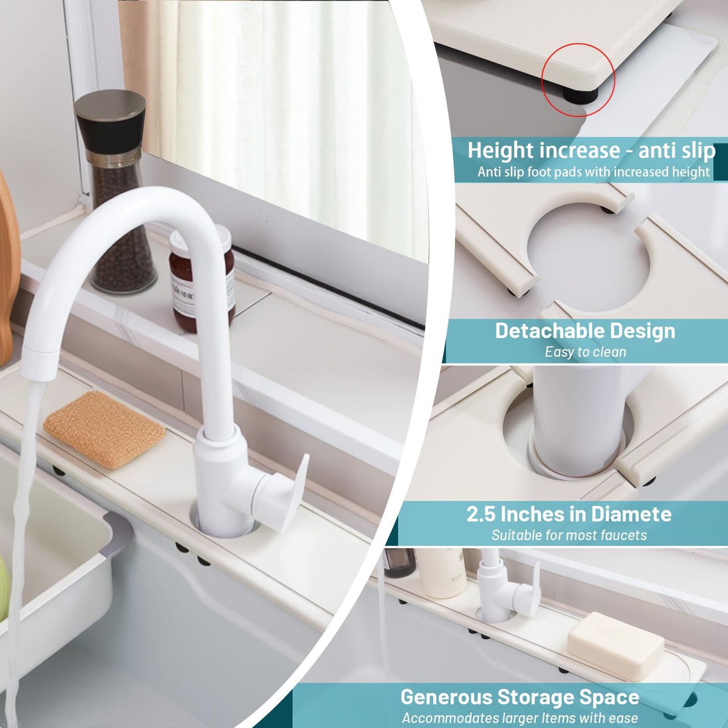 Faucet Mat for Kitchen Sink with Raised Feet, Fast Drying Diatomite Stone Sink Tray, Water Absorbent Faucet & Sink Splash Guard, Prevents Moisture Buildup, Durable Protector for Bathroom Counter