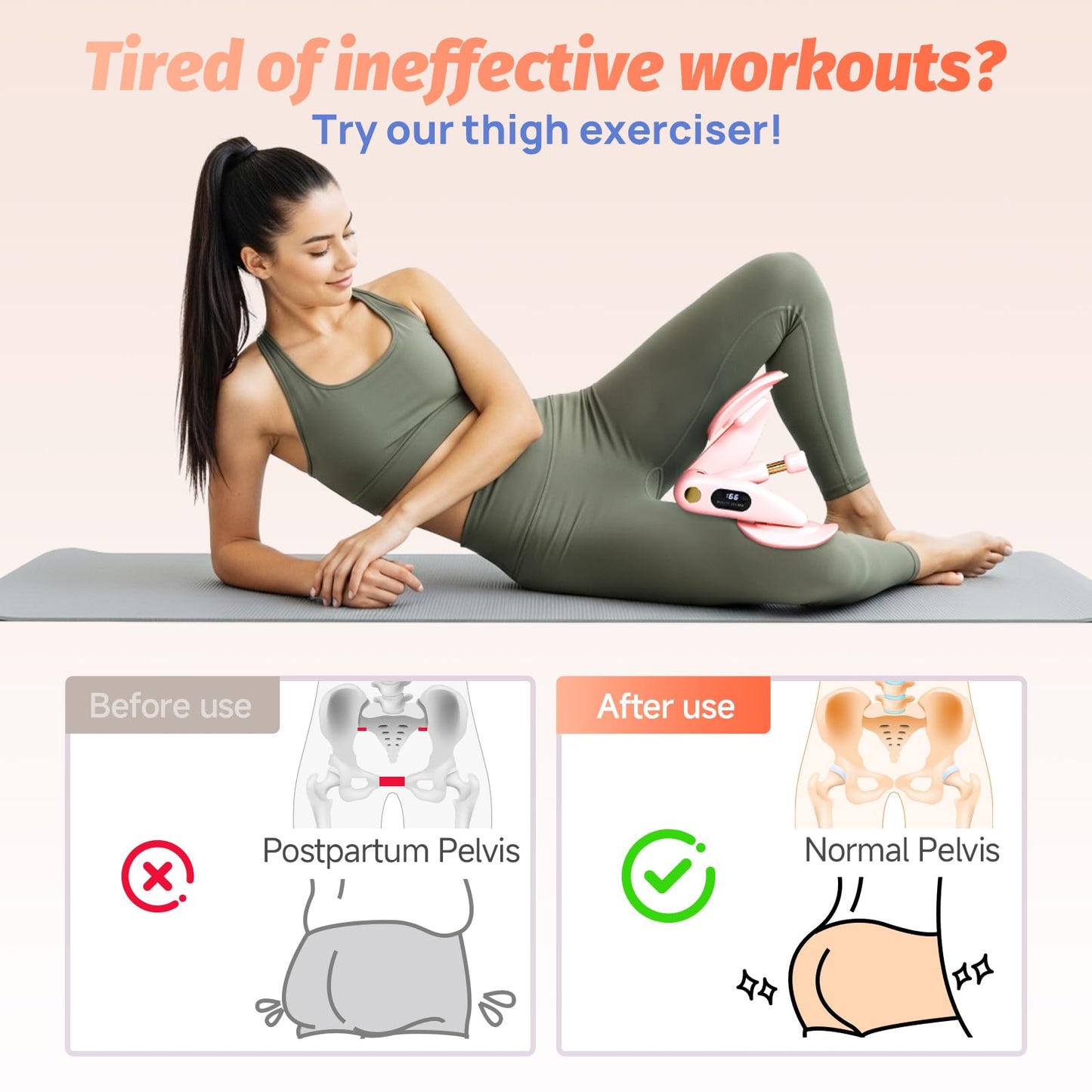 VANiGO Thigh Exerciser, Pelvic Floor Muscle Trainer, Inner Thigh Kegel Exercise Workout Equipment for Women and Men, Home Fitness Strengthen Machine for HIPS, Butt, Legs