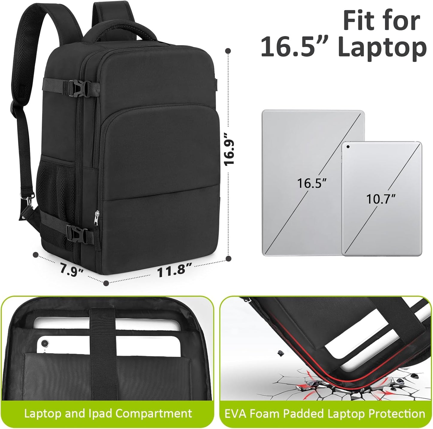 Snoffic Travel Backpack | Waterproof Laptop Bag with USB Charging Port | 17-Inch Carry-On for Men & Women