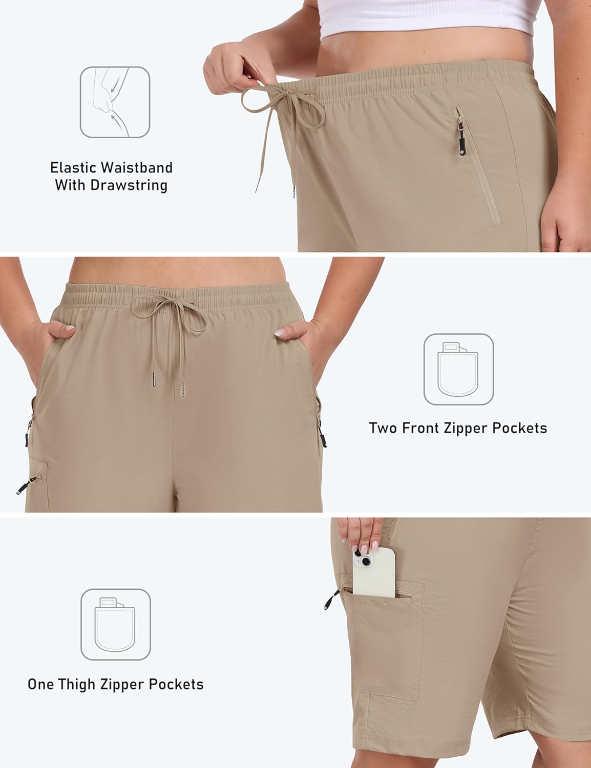 MoFiz Women's Plus Size Hiking Cargo Shorts - Quick Dry Lightweight Summer Activewear with Pockets
