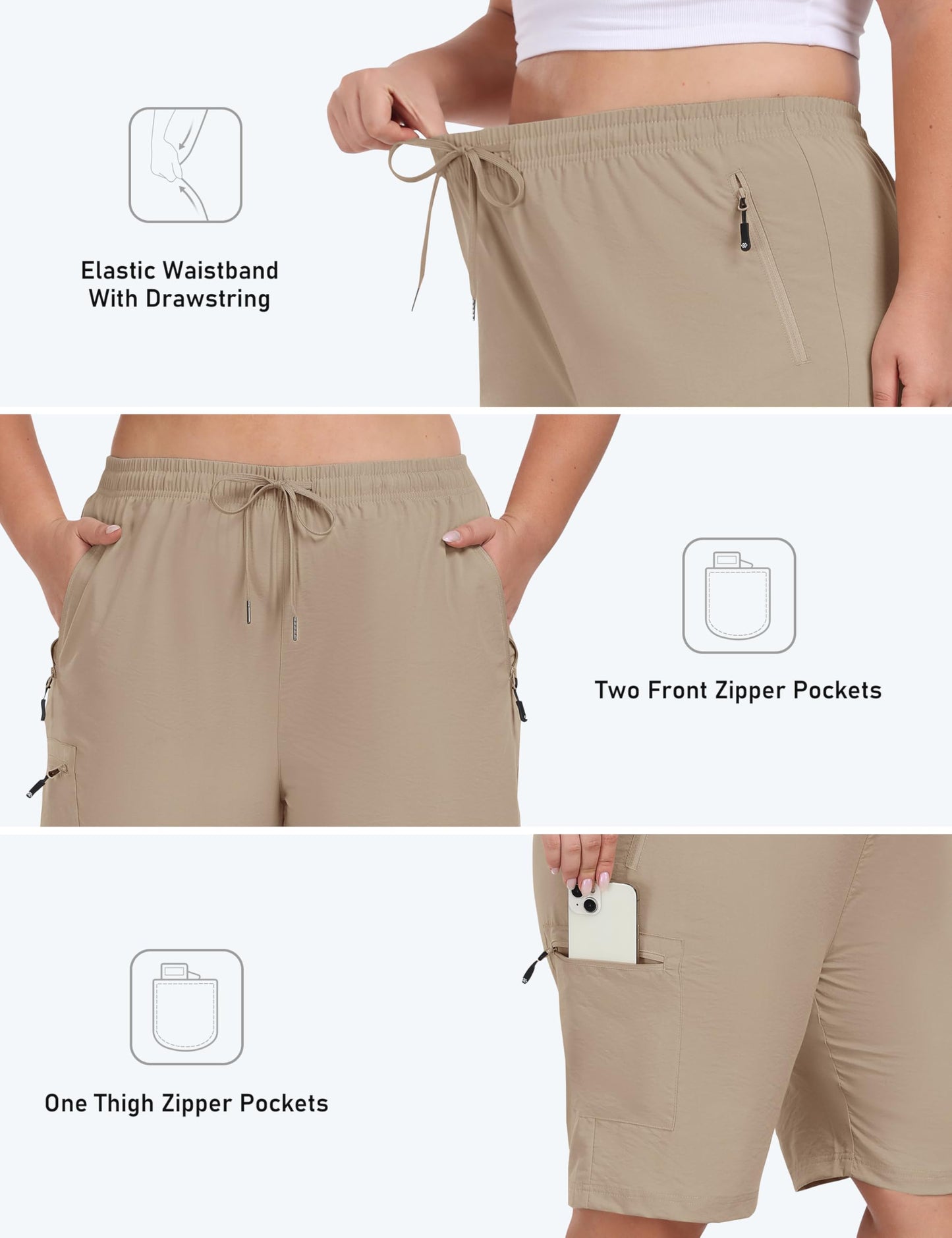 MoFiz Women's Plus Size Cargo Shorts Quick Dry Lightweight Summer Hiking Shorts for Women Athletic Shorts Khaki 2XL