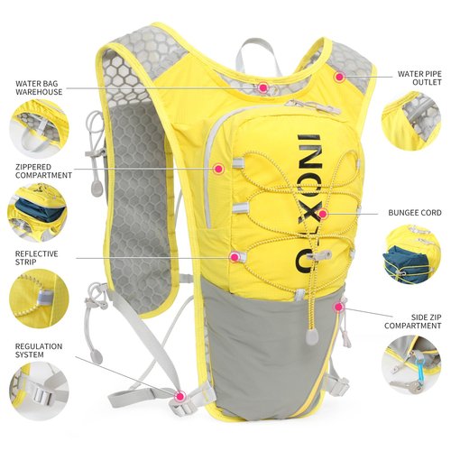 IX INOXTO Running Vest for Women Men, Adjustable Chest Straps Running Hydration Vest with 500ml Soft Flask, Lightweight Breathable Reflective Hydration Backpack for Hiking (Yellow)