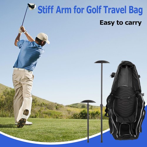 Greeily Golf Travel Bag Support Pole, 33"-60" Golf Travel Bag Support Pole Backup Support Adjustable for Airlines Stiff Arm Club Protector Metal Pole Hard Cover Black (Black Cover)