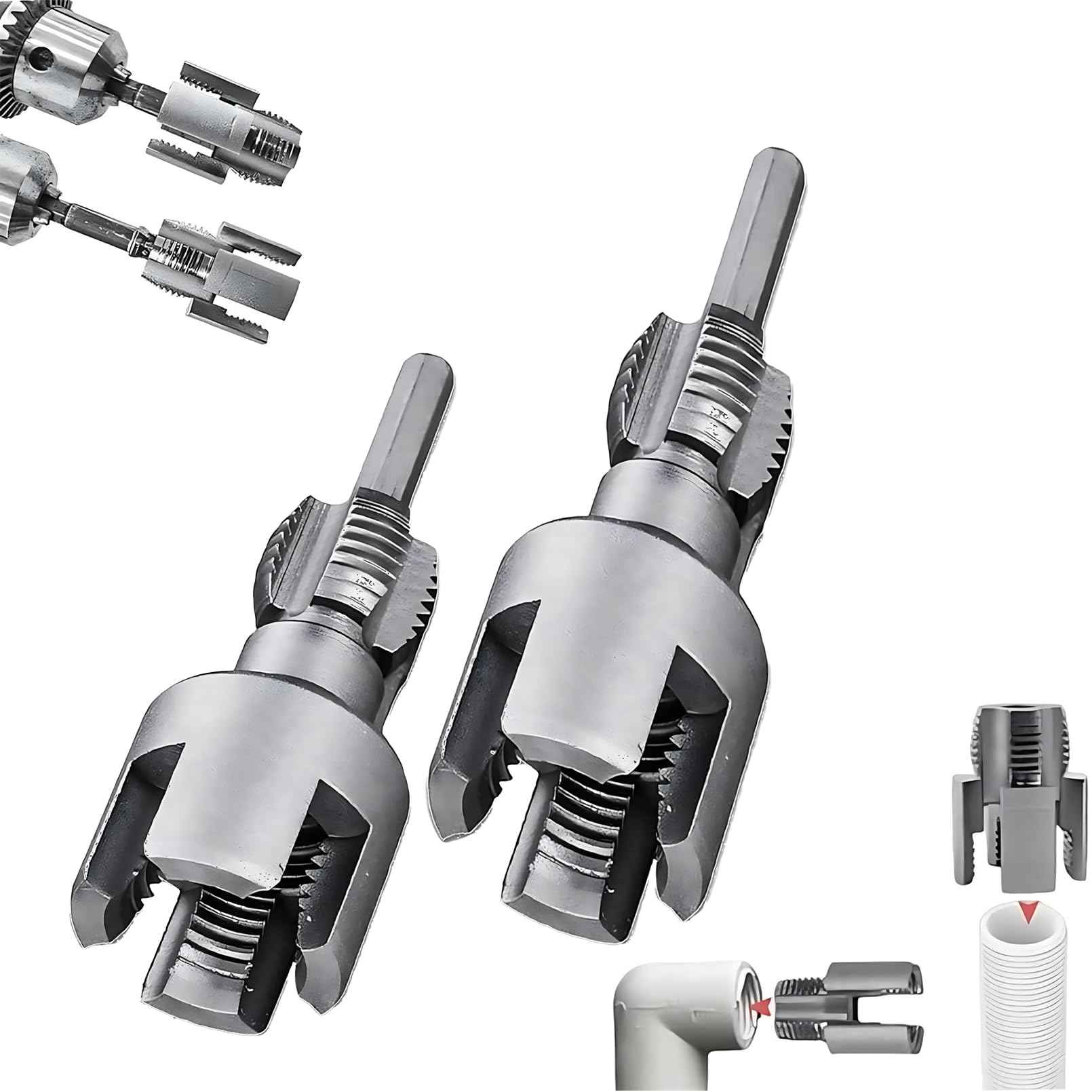 Integrated Internal & External Pipe Threading Tool, PVC Pipe Threader Set 1/2" 3/4", Pipe Thread Cutting Tool, PVC Thread Maker Tool for Electric Drill