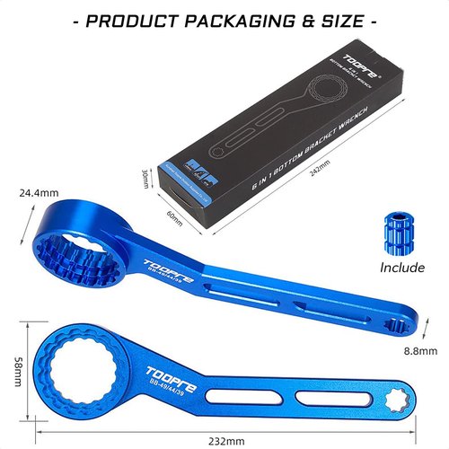 KIEVODE 6-in-1 Bike Bottom Bracket Tool for 12/16-Notch 39/41/44/46/49mm External Cups Lockring and Crank Arm Cap Install Removal - Wrench for Shimano, SRAM, FSA, Rotor, Chris King, Truvativ GXP, Etc